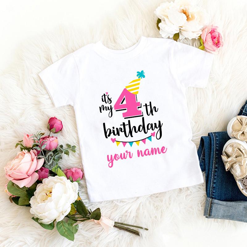 Personalized Girl Birthday Cartoon T Shirt for Girls Tshirt Number 1 2 3 4 5 6 7 8 Graphic Kids Clothes Birthday Party Outfits