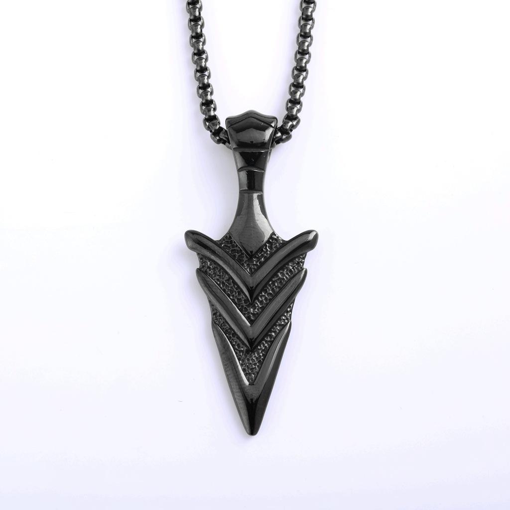 Vintage Stainless Steel Double Sided Arrow 3D Polished Pendant Necklace Unisex