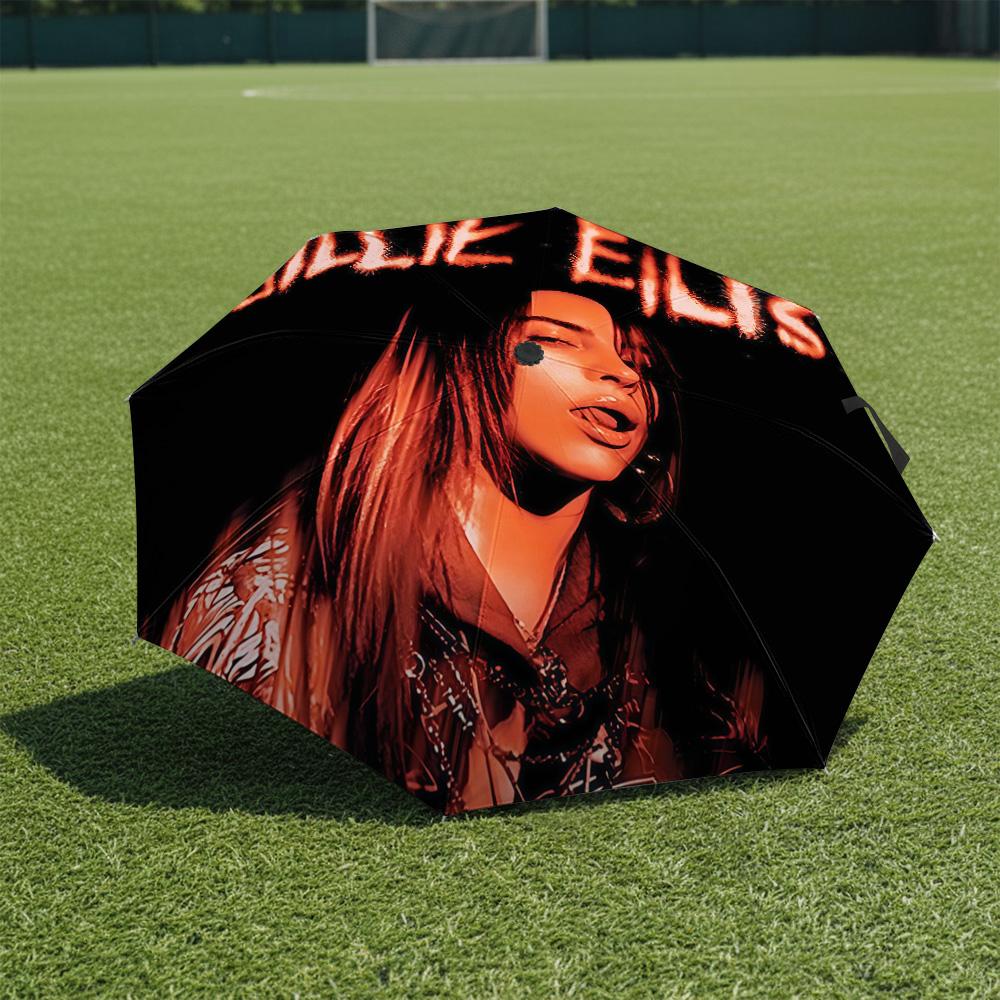 

1 шт. Автоматический складной зонт-Узор Billie Eilish, Портативная и складная конструкция с 8 спицами, Подарки на Рождество и День рождения разноцветный