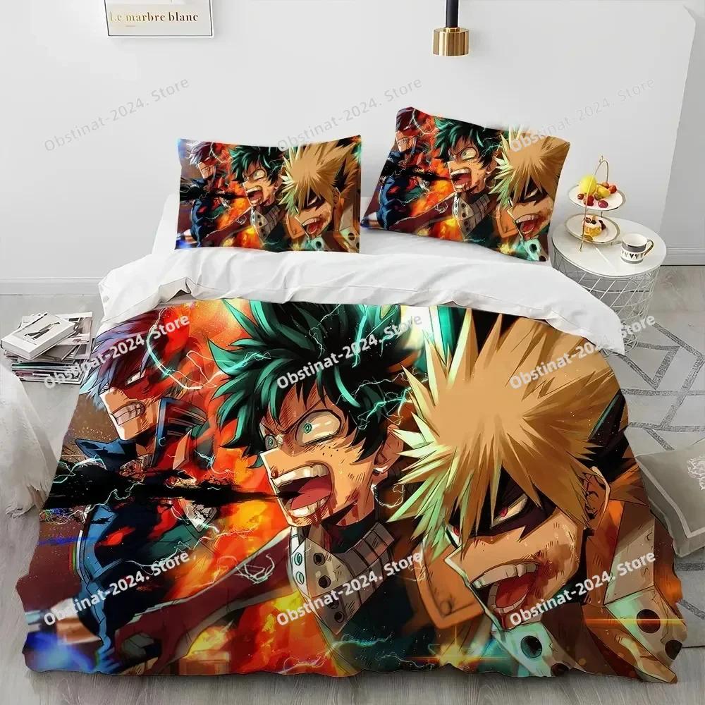 Anime My Hero Academia Izuku Deku Ložní souprava Tištěná s povlakem na polštář Měkký povlak na přikrývku Jednolůžko Dvojlůžko Královská Velikost