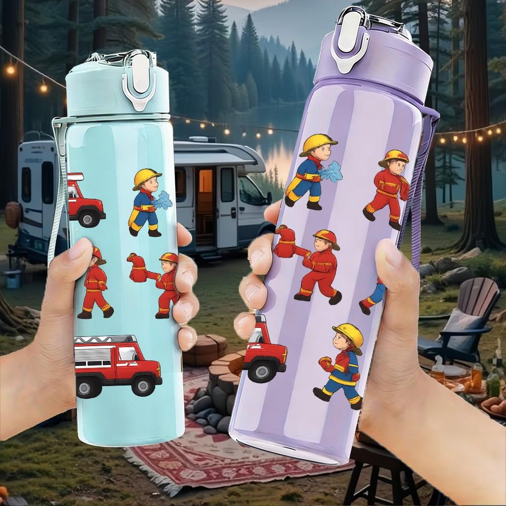 1PC Toy Truck Character Sticker Pack 750ml Color Plastic Sports Water Bottle Leakproof Flip Straw Lid Suitable for Sports Office Home Use