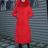 BITCED Winter Fashion Plus Size Cotton Coat for Women Long Waist-cinched Knee-length Thickened Coat with Large Fur Collar
