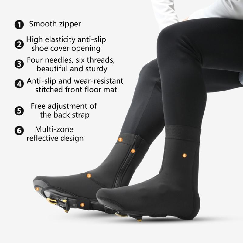 High Top Waterproof Cycling Shoe Cover With Elastic Cuff For Easy On Off Reflective Safety Features For Night Riding
