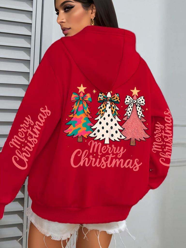 Merry Christmas Colorful Bow Tree Print Pattern Hoodie Jumper Autumn And Winter Sweater