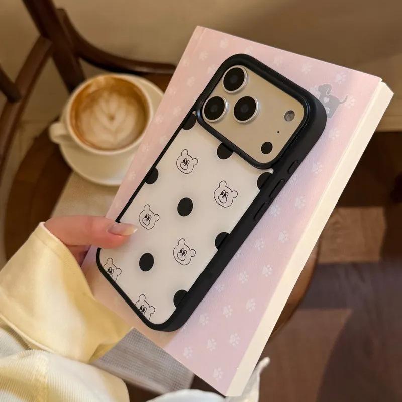 Korean Cute Polka Dot Bear for iPhone17Promax Mobile Phone Case Apple 16 Epoxy Water Condensation 15 Cartoon