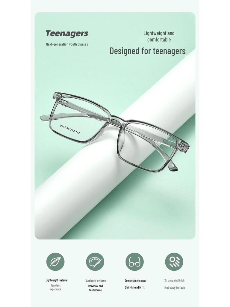 Unisex TR90 Ultralight Square Full Frame Eyeglasses for Myopia or Plano