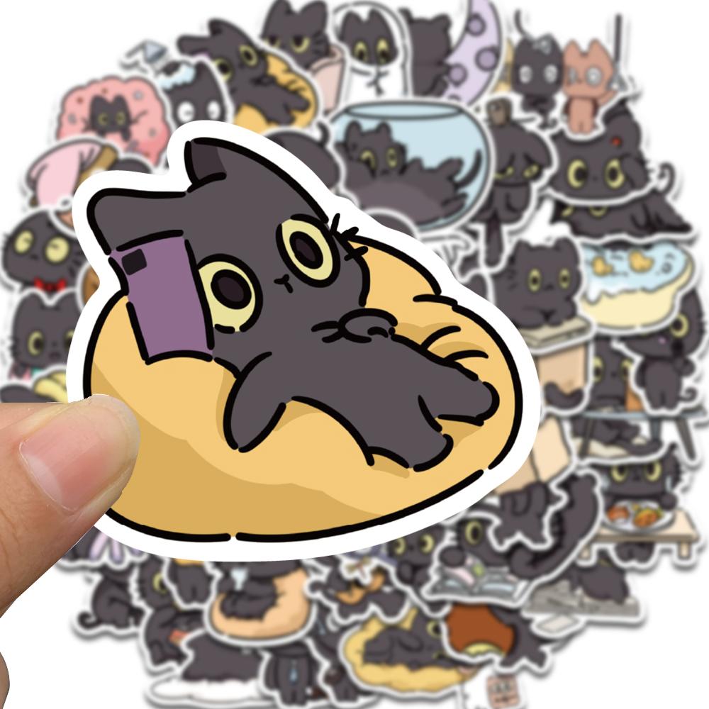 50PCS Naughty Little Black Cat Sticker Harajuku Skateboard Decorative Laptop Luggage Scrapbooking Waterproof Art Decals Sticker