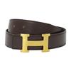 Used HERMES Belt Men's Brand H Belt Leather Dark Brown Black Gold Hardware Reversible Stylish H Stamp [Used]