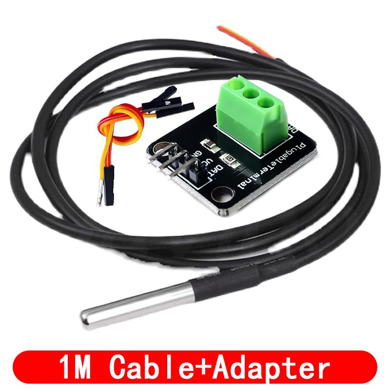 DS18B20 Temperature Sensor Module Kit Waterproof 100CM Digital Sensor Cable Stainless Steel Probe Terminal Adapter For Arduino