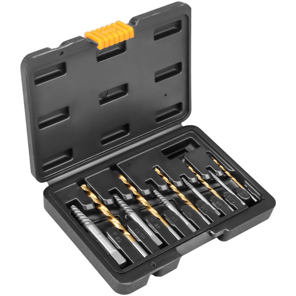 Zestaw 10/14 szt. Wykrętaków do śrub HSS Precyzyjna Kontrola Łatwe Wykręcanie Stal HSS Wiertło Lewoskrętne do Usuwania Uszkodzonych Złamanych Nakrętek, Śrub