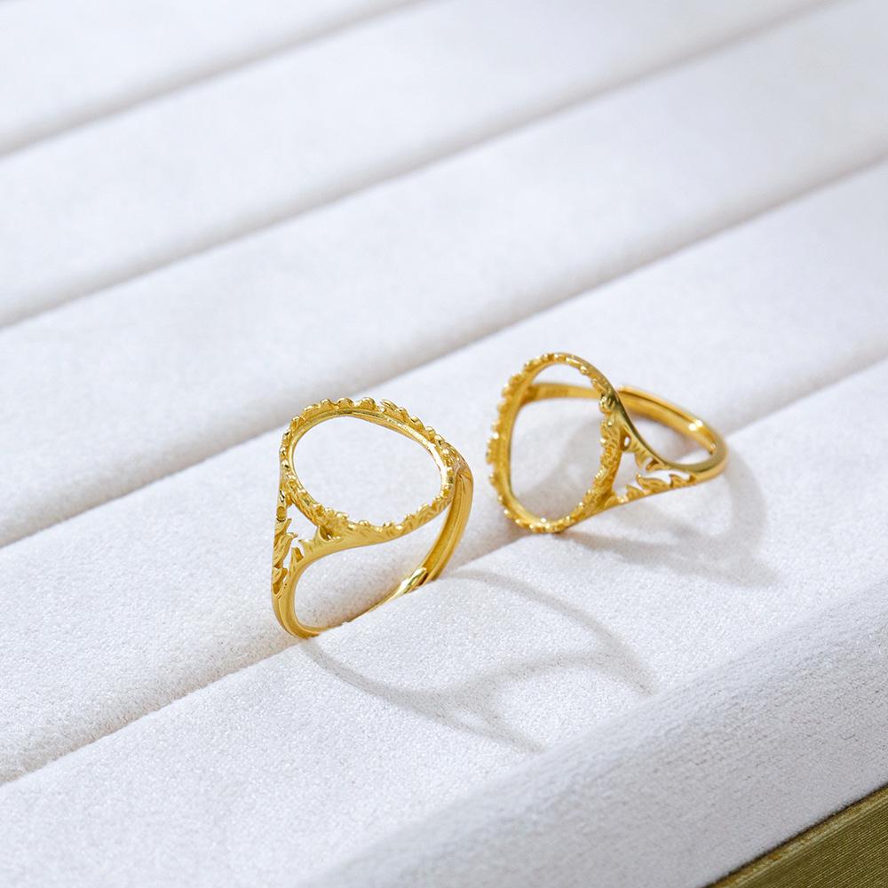 Vergoldete Verstellbare 925er Sterling Silber Ovaler Ringfassung - Handgefertigt und Modisch 10x14mm