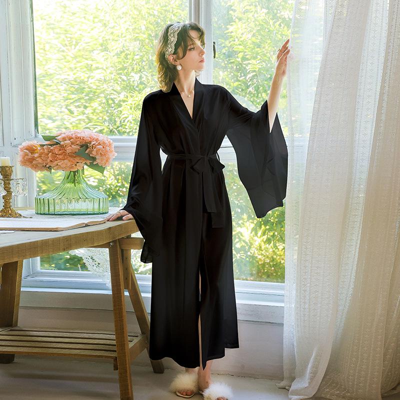 Luxurious Satin Tie-Waist Bell Sleeve Bathrobe - Available In Red, Black, and White