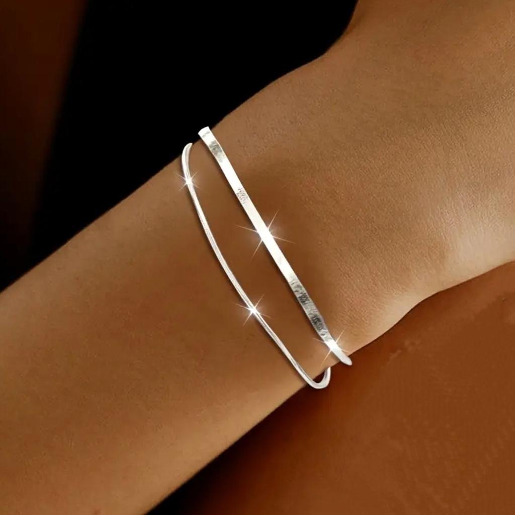 925 Silver Double Layer Snake Bone Chain Bracelet Fashionable Elegant High-End Feelings INS Cold Style Jewelry Accessories