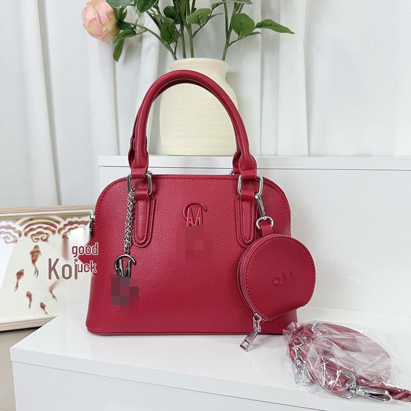 

Pink Soft Leather Crackle Pattern Shoulder Bag - Simple, Solid Color Pillow Design, Versatile for Evening and Everyday Use червоний