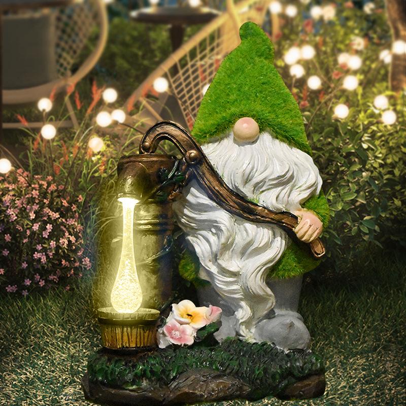JYL TS/069,Creative Flocked Well Pump Gnome Solar Outdoor Light for Garden Path Statue Decor