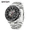 SANDA 3175 Men Quartz Watch Fashion Gold Silver Black Stainless Steel Strap Dual Display Multifunctional Waterproof Wrisrtwatch