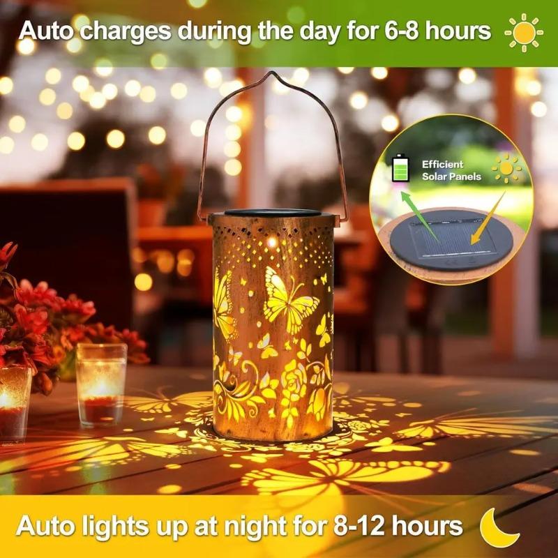 Luce Solare da Giardino a Proiezione Impermeabile IP65 Ombra di Farfalla Luce Solare Lanterna Farfalla Metallica Decorazione da Giardino Esterna