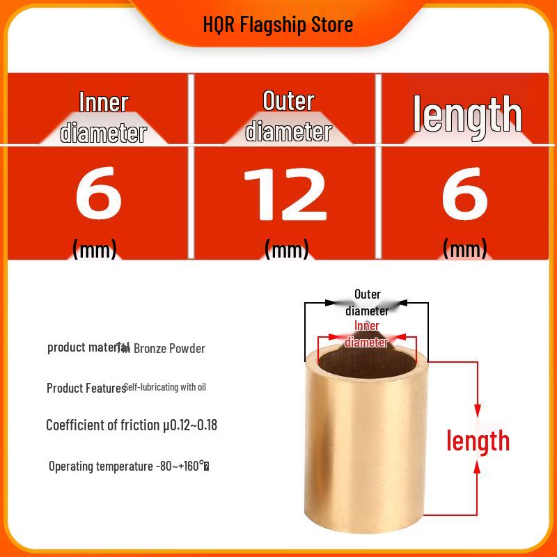 Self-Lubricating Oil-Impregnated Copper Bearing Bushing, Inner Guide 3-5, 6-8, 10-14, 15-32
