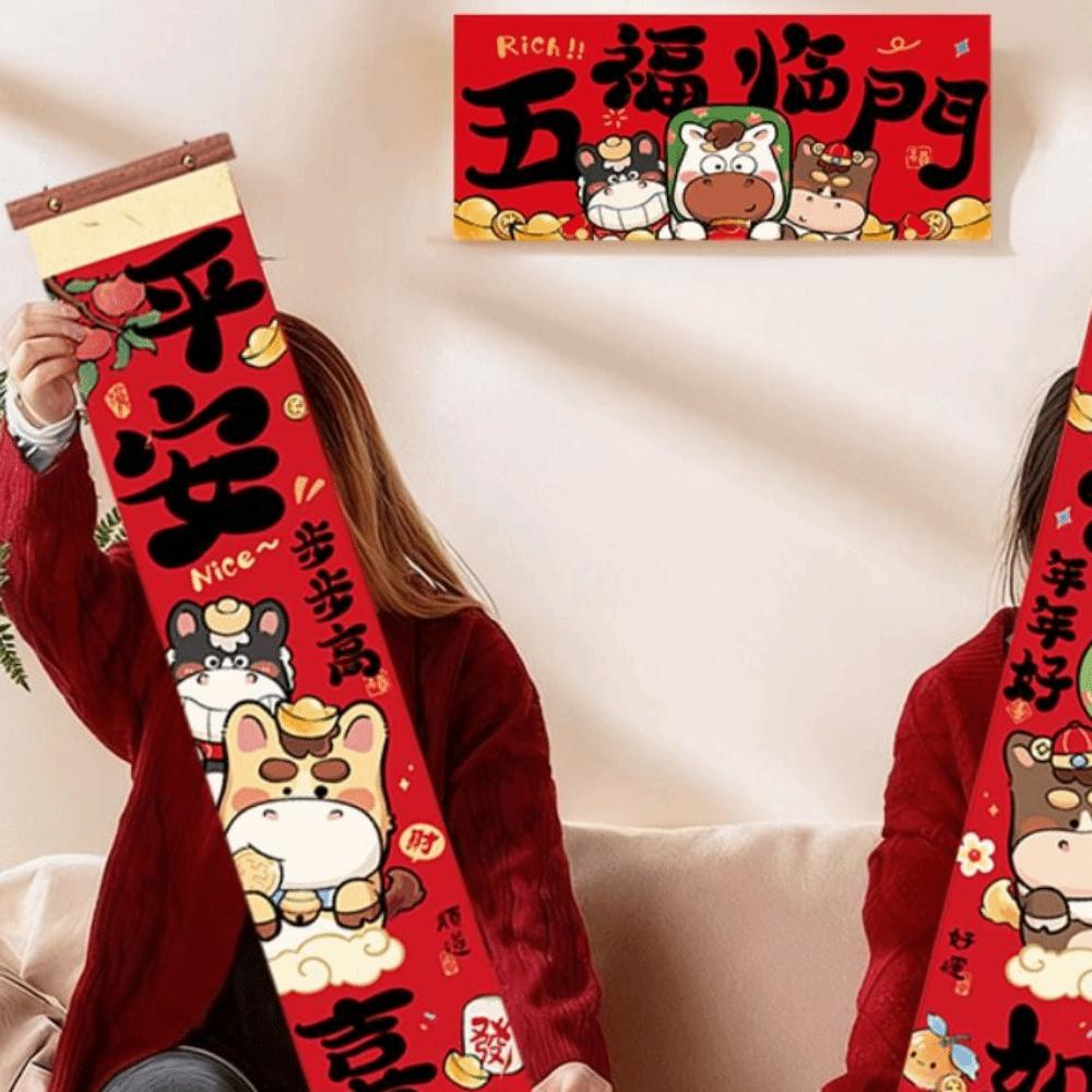 Cartoon 2026 Horse Year Door Couplets Traditional Year of Horse Festival Couplets Hanging Pendant Blessing Words