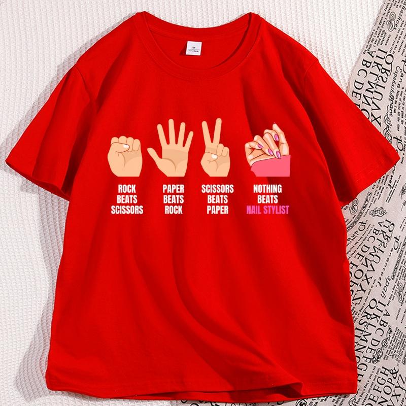 

Scissors Rock Paper Nail Stylist T Shirt for Men Women Loose Short Sleeve Streetwear Casual Round Neck Printed Tees S
