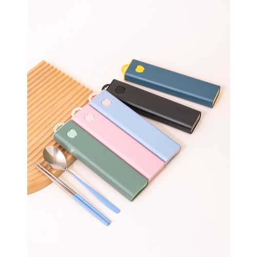 KASHIBAKER Stainless Steel Chopsticks and Spoon Combination Set, 18.5cm, with Case, Perfect for Kids, Camping, and Dishwasher Safe, Gray-Green