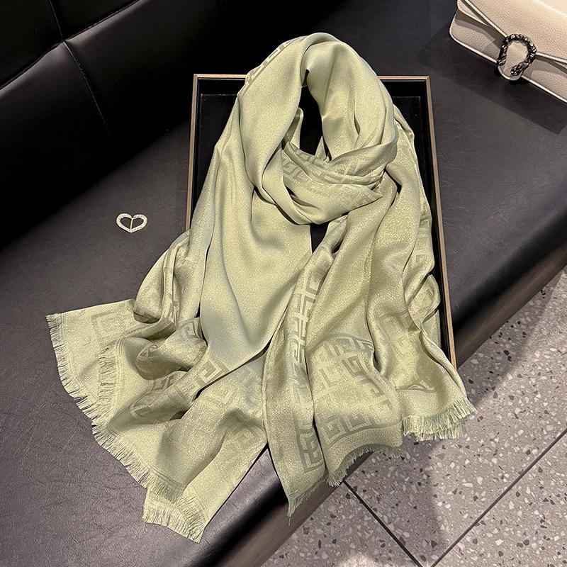 Long Scarf Fashion Simulation Silk Scarf Women'S Fashion Versatile Scarf Shawl Dustproof Premium Tencel Cotton Gold Silk