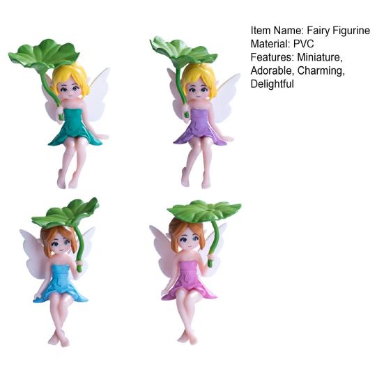Yousheng 4 Pcs Miniature Fairy Figurines, Tiny Winged Elf Lotus Leaf Statue for DIY Fairy Garden, Flower Pot, Bonsai, Micro Landscapes, Craft