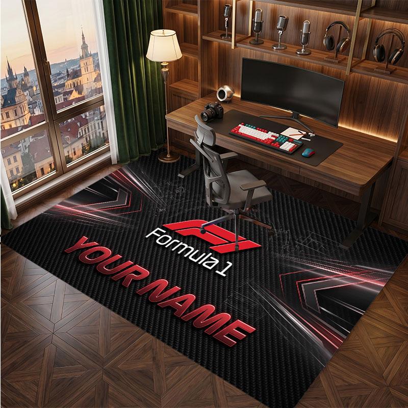 F1 Personalized Crystal Velvet Carpet, Customized Name Text Soft Anti‑Slip Rug for Living Room Bedroom