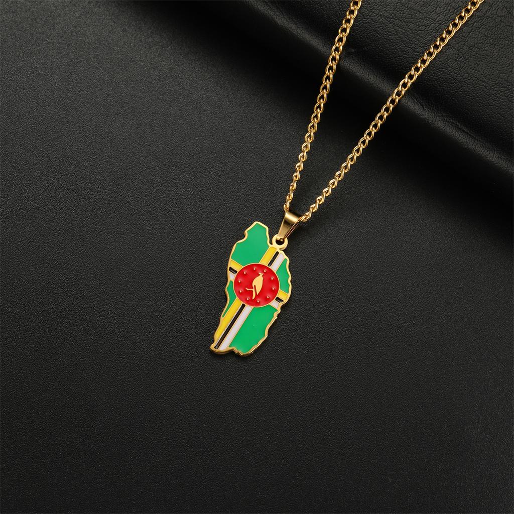 Collane con Ciondolo Mappa Bandiera Dominica Drop Oil per Donne Ragazze Colore Oro/Argento Acciaio Inossidabile Gioielli Regali Dominicani