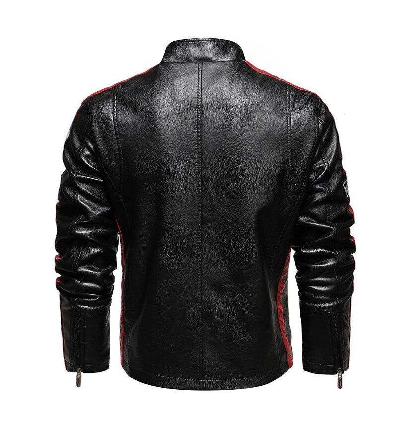 Men Motorcycle Jacket Winter Men Faux Pu Leather Jacket Casual Embroidery Coat Zipper Fleece Jacket