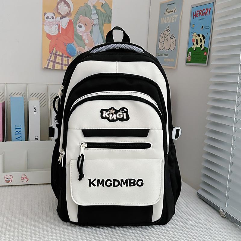 New high-value, fresh and sweet, contrasting colors splicing college style backpack, large-capacity backpack for junior high school students