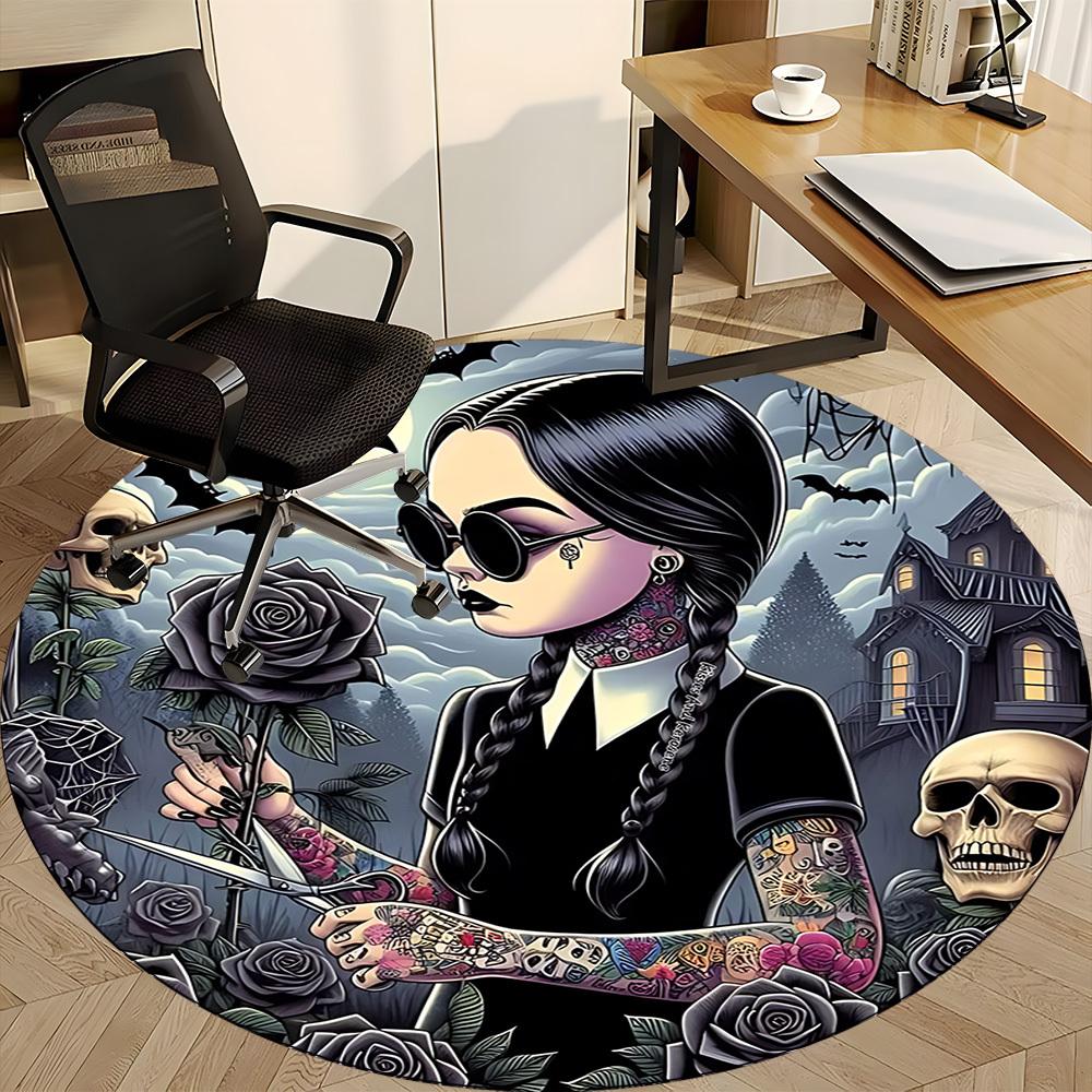 1pc Wednesday Chair Carpet for Office Non Slip, Machine Washable Rug for Office, Room Holiday Decor for Christmas, Birthday Polyester