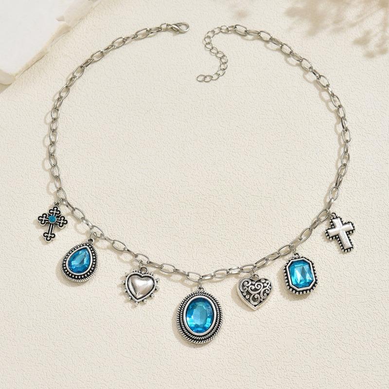 

Ожерелье из синего драгоценного камня, роскошное, с высоким чувством стиля, в стиле барокко, с подвеской в виде капли воды, крестиком, для женщин