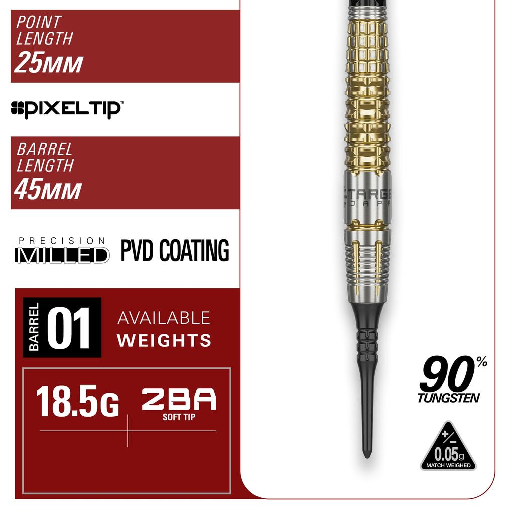 Target Japan BLACK MARQUE WARRIOR Lee Tae Kyung 90% Tungsten K-Flex 2BA Soft Tip Darts Set, 18.5g, 2BA SOFT TIP DARTS, K-Flex No. 6 Shape, Flig