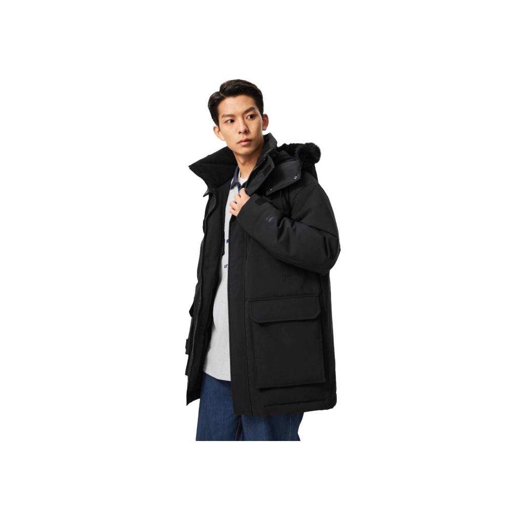 Li Ning Logo Solid Color Warm Classic Zip Up Hooded Down Jacket Unisex Outerwear AMMY360-1