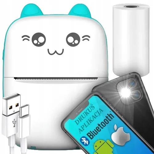 Drukuś Mini Thermal Printer Blue Mini Cat + Roll of Wall Paper