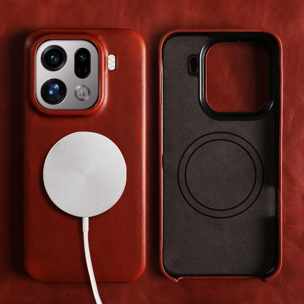 Genuine Leather Waxed Oil Texture Case for OPPO Find X9 Pro X8 Ultra X8S X8 Pro Trendy Style Vintage Cowhide Magnetic Full Coverage Cover