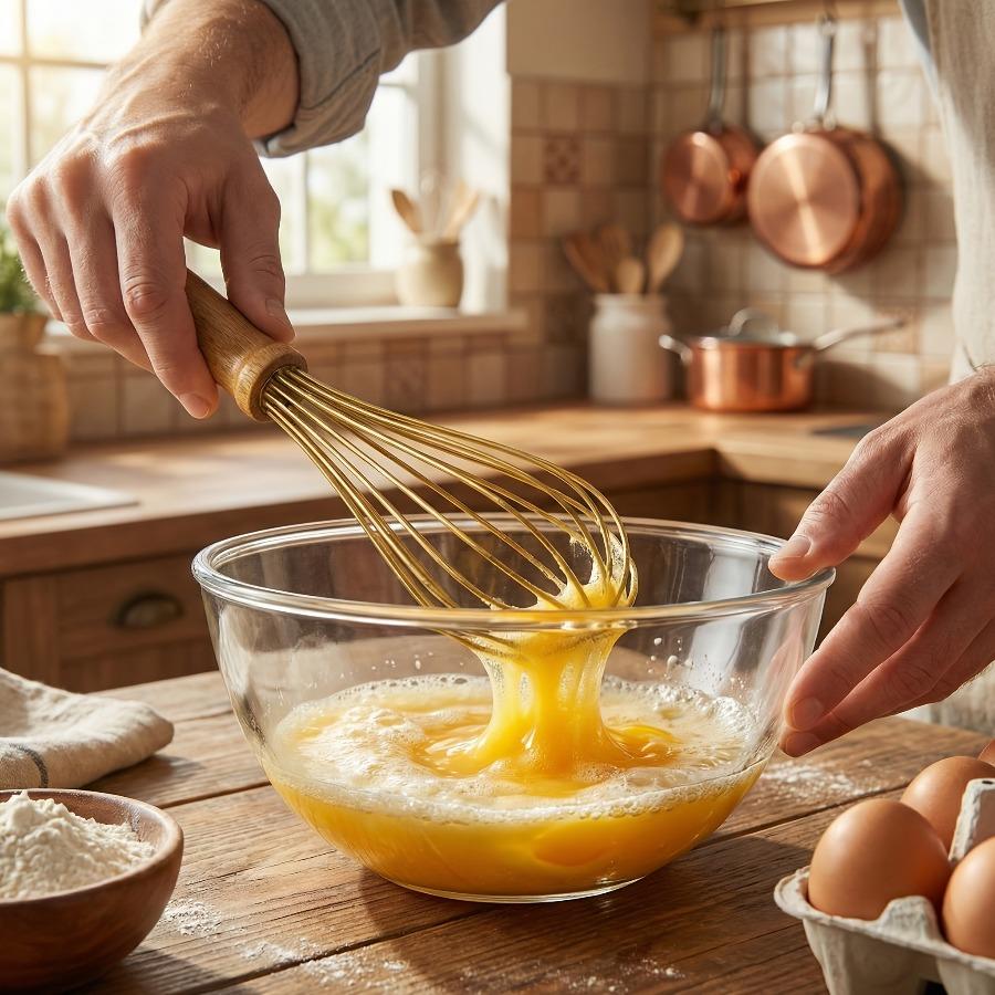 Silicone Egg Whisk with Walnut Wooden Handle, Heat Resistant Cooking Utensils for Blending Whisking Beating Stirring Cooking Backing