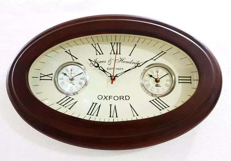 

Antique Style Brass Wooden Wall Clock World Time Clock Wall Decor Nautical Gift коричневый