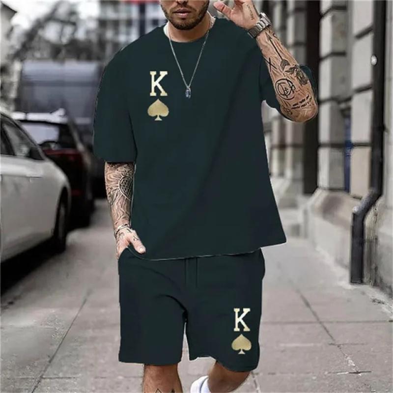 2024 Summer Casual Everyday Wear Clothes Crown K Print T-Shirt Shorts Set Two-Piece Fashion Short Sleeves Shorts Men's Clothing