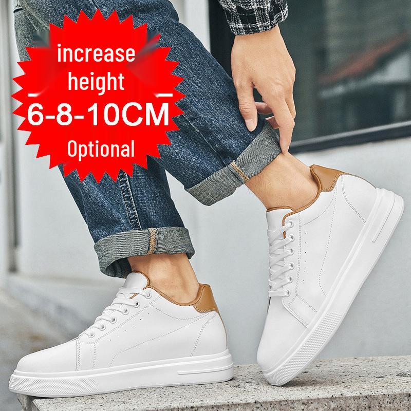 Pánské kožené tenisky zvyšující výšku o 8 cm - Bílé, Trendy silná podrážka, Prodyšné a ležérní sportovní styl