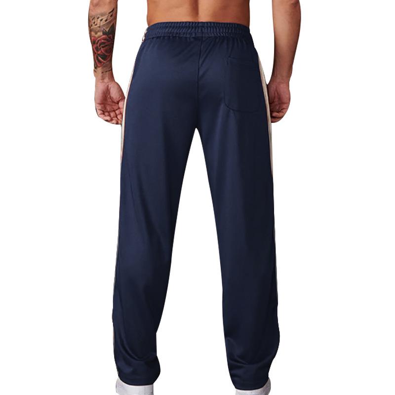 Men's Black & White Striped Patchwork Streetwear Fitness Pants