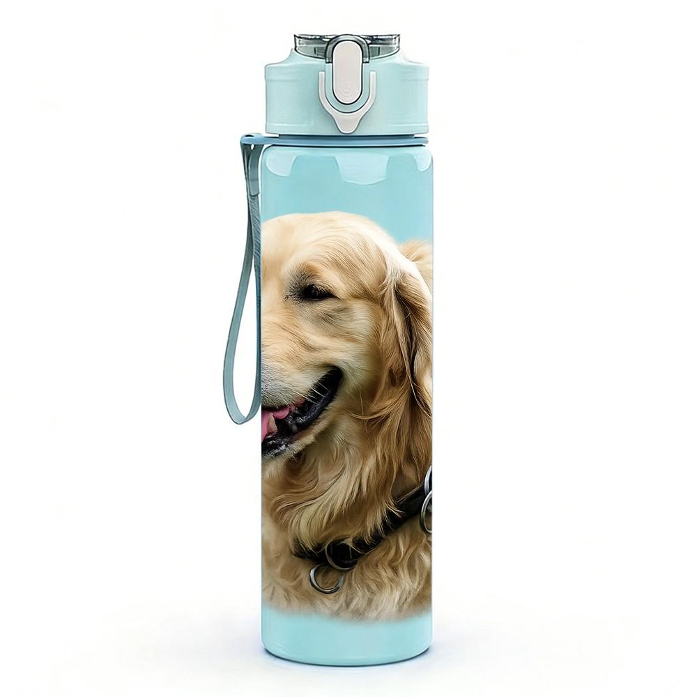 1PC Golden Retriever Dog Portrait Print 750ml Color Plastic Sports Water Bottle Leakproof Flip Straw Lid Suitable for Sports Office Home Use