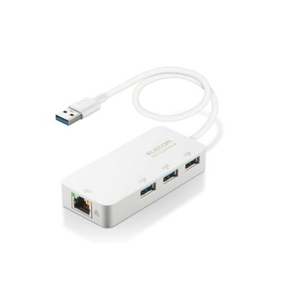 ELECOM Wired LAN Adapter USB To RJ45 Conversion Adapter Gigabit USB Hub X 3 with Windows macOS White USB3.0 USB-A (USB-A Ports) [Compatible 11/10/8.1,