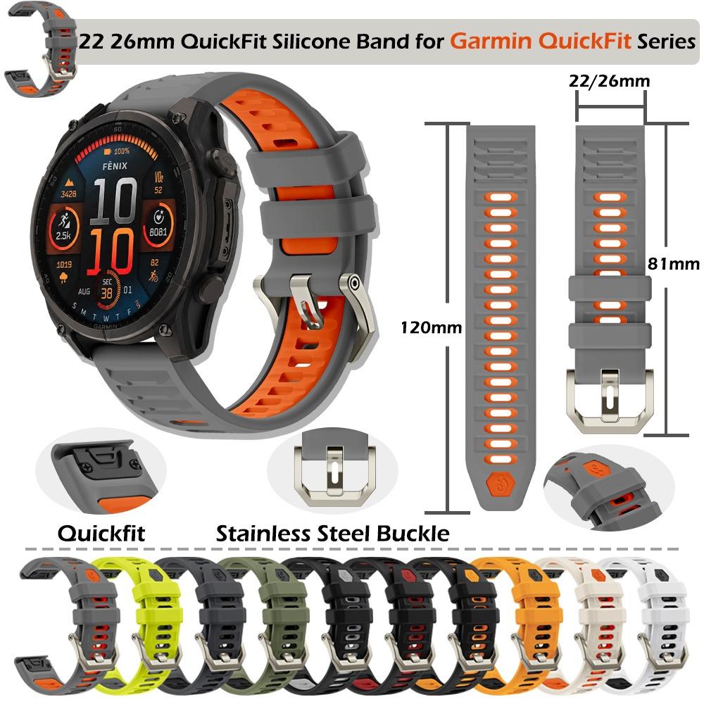 22mm 26mm QuickFit Silicone Replacement Band for Garmin Fenix 8 7 6 5 7X 8X 6X 5X Pro Solar Epix Descent Sport Watch Accessory