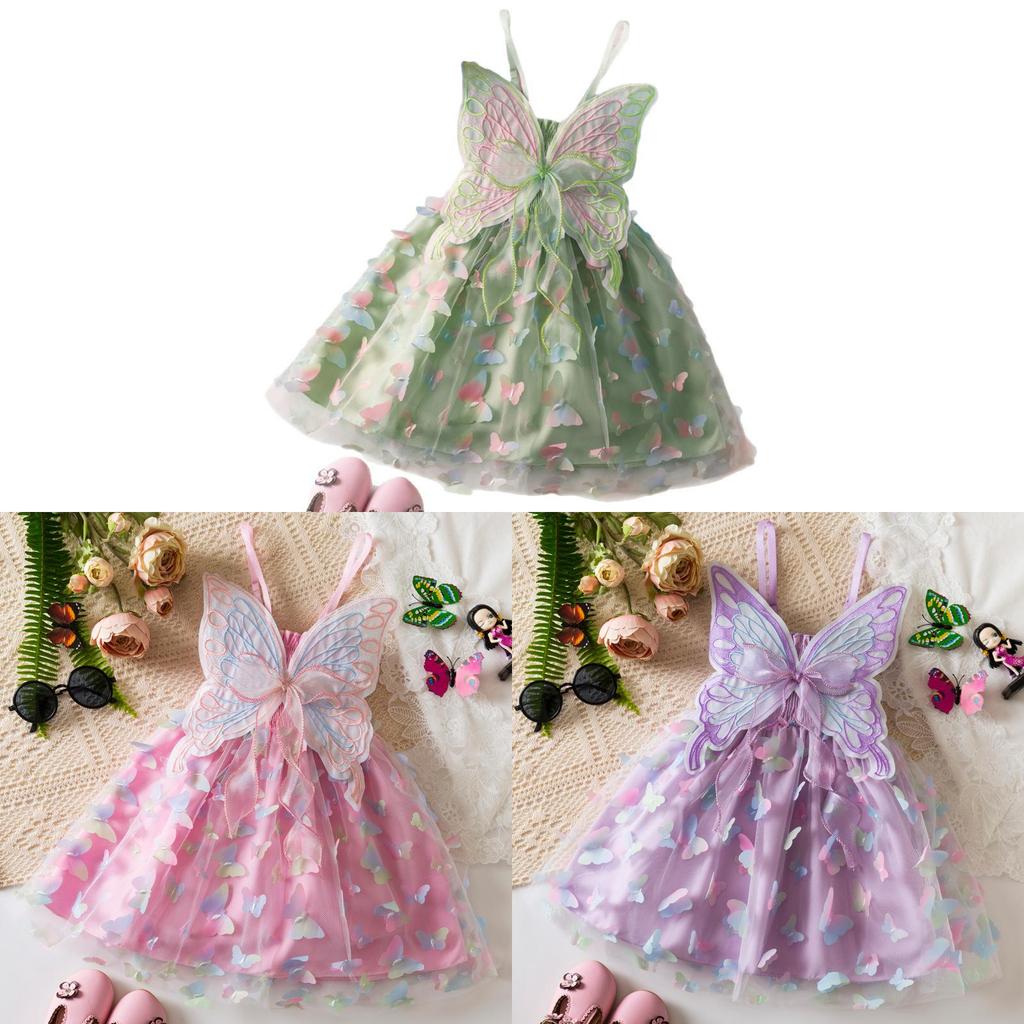 Butterfly Princess Dress For Girls With Cotton Blend Fabric Summer Child Gown