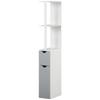 Bathroom Column with 2 Shelves and 2 Cabinets, Wooden, 15.2x29.8x118 Cm, White and Grey