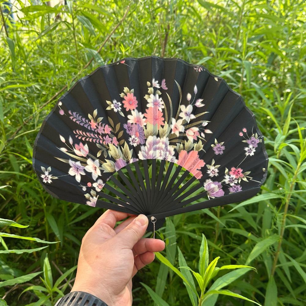 Flower Pattern Japanese Shell Folding Fan Shell Shape Chinese Style Fan Dance Fan  Home Decoration