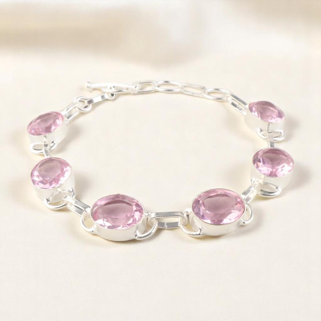 Morganit Edelstein 925 Sterling Silber Schmuck Handgefertigtes Armband 8" Für Frauen RB-10-7