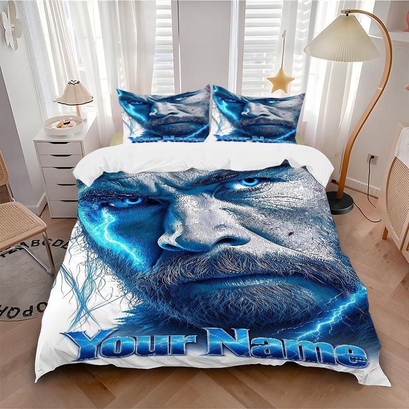 Zeus Custom Name Portrait Bedding Set Personalized Washable Custom 3Pcs Duvet Cover Pillowcases Soft Microfiber Home Bedroom Gift